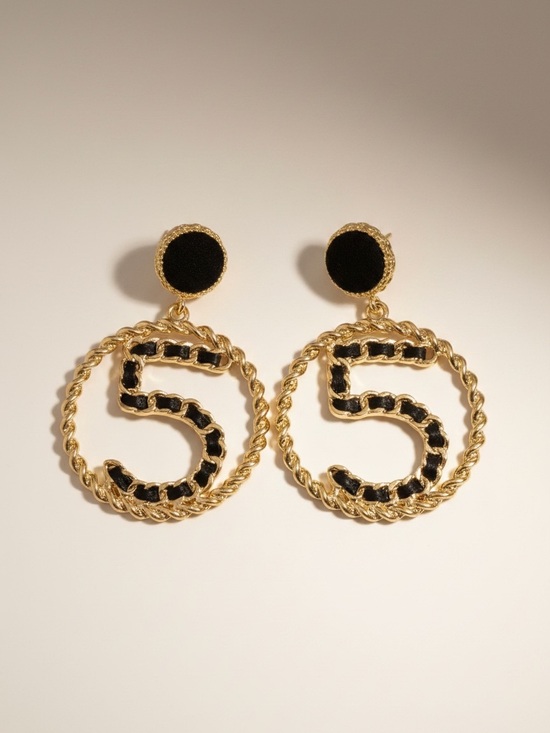 Jewelry - No 5 Gold and Black Number 5 Drop Earrings - Women Jewelry